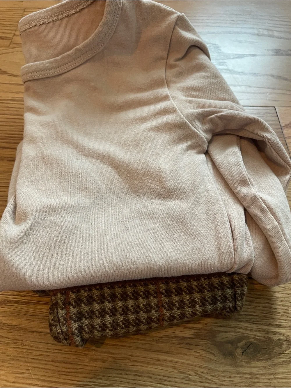 Ralph Lauren Brown Houndstooth Kids Leggings with Button Hem & tan shirt